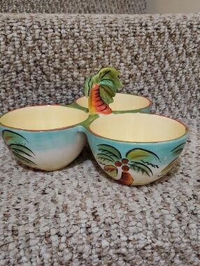 Clay Art "Palm Trees" 3-Bowl Condiment Dish